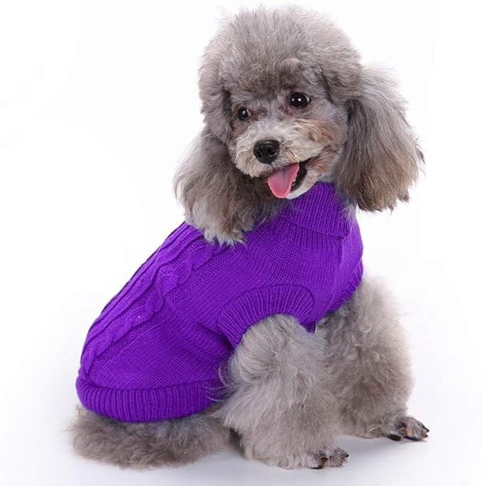 Dog Sweater, Warm & Comfortable Winter Turtleneck Pullover, XX-Large, Purple, Acrylic, Machine Washable, Striped, Christmas, Dog, Cat, Unisex, 28-40 lbs, Large Breeds
