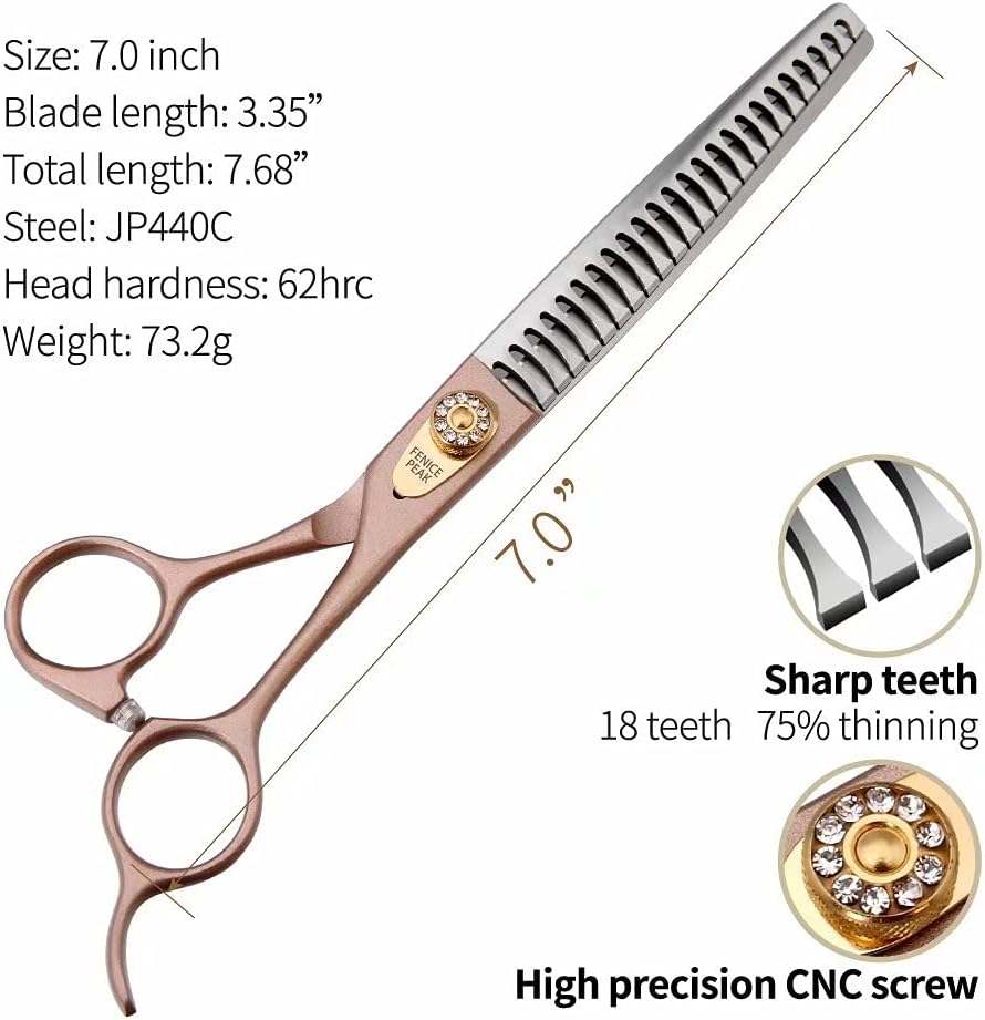 Fenice Peak Thinning Shears for Dogs and Cats Pet Grooming Scissors Chunkers Shears 440C Stainless Steel Professional Dog Trimming Scissors 7''