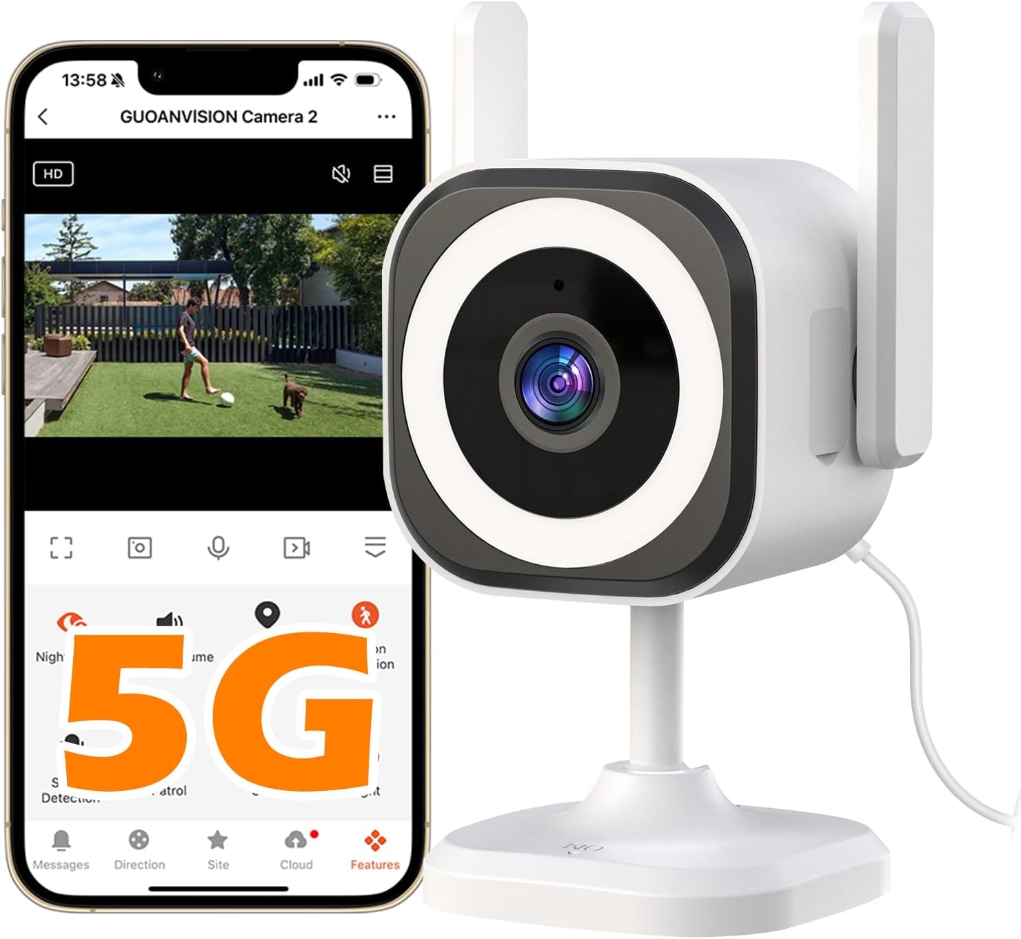 5G Camera for Home Security, 3MP Outdoor/Indoor Security Cameras, Baby Monitor Camera for Pet/Babies/Room/Cat/Dog/Nanny/Elder, IP66 Waterproof, 3 Night Vision, Alarm Siren, SD/Cloud