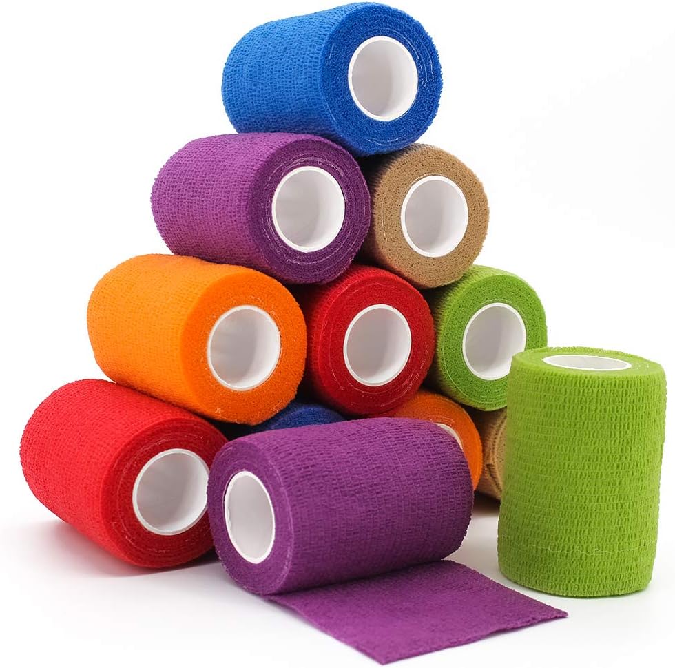 12 Rolls Elastic Self Adhesive Bandage Wrap 3 Inch, Breathable Non Woven Cohesive Bandage, Vet Wrap for Dogs, Ankle Sprains Swelling Medical First Aid Tape, Sports Athletic Tape Color