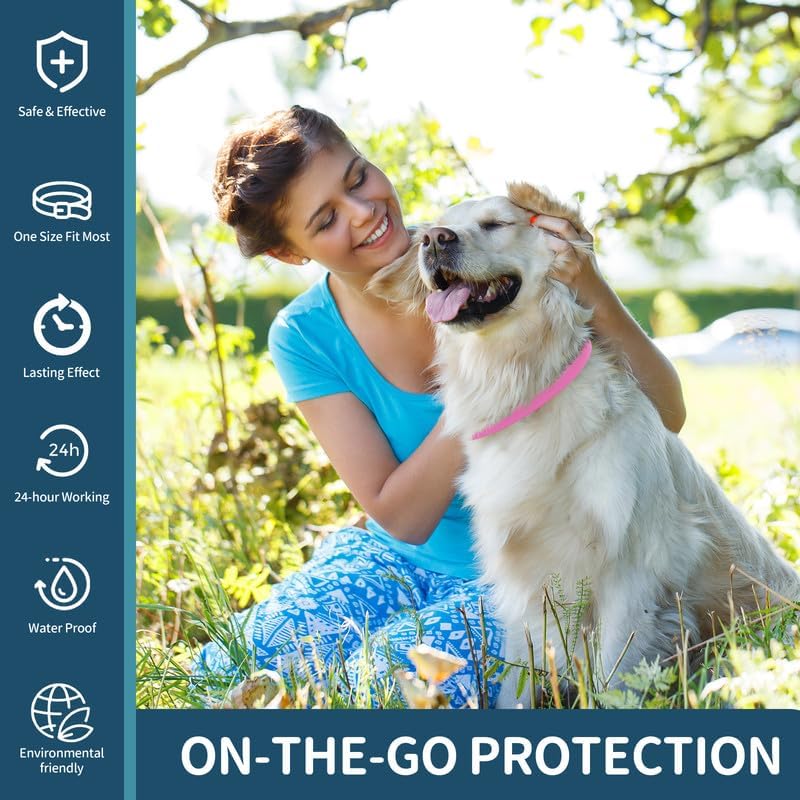 4 Pack Flea Collar for Dogs, Flea and Tick Collars for Dogs, 32 Months Flea and Tick Prevention for Dog, Dog Flea and Tick Treatment, Water-Resistant & Adjustable Flea Collar - Pink