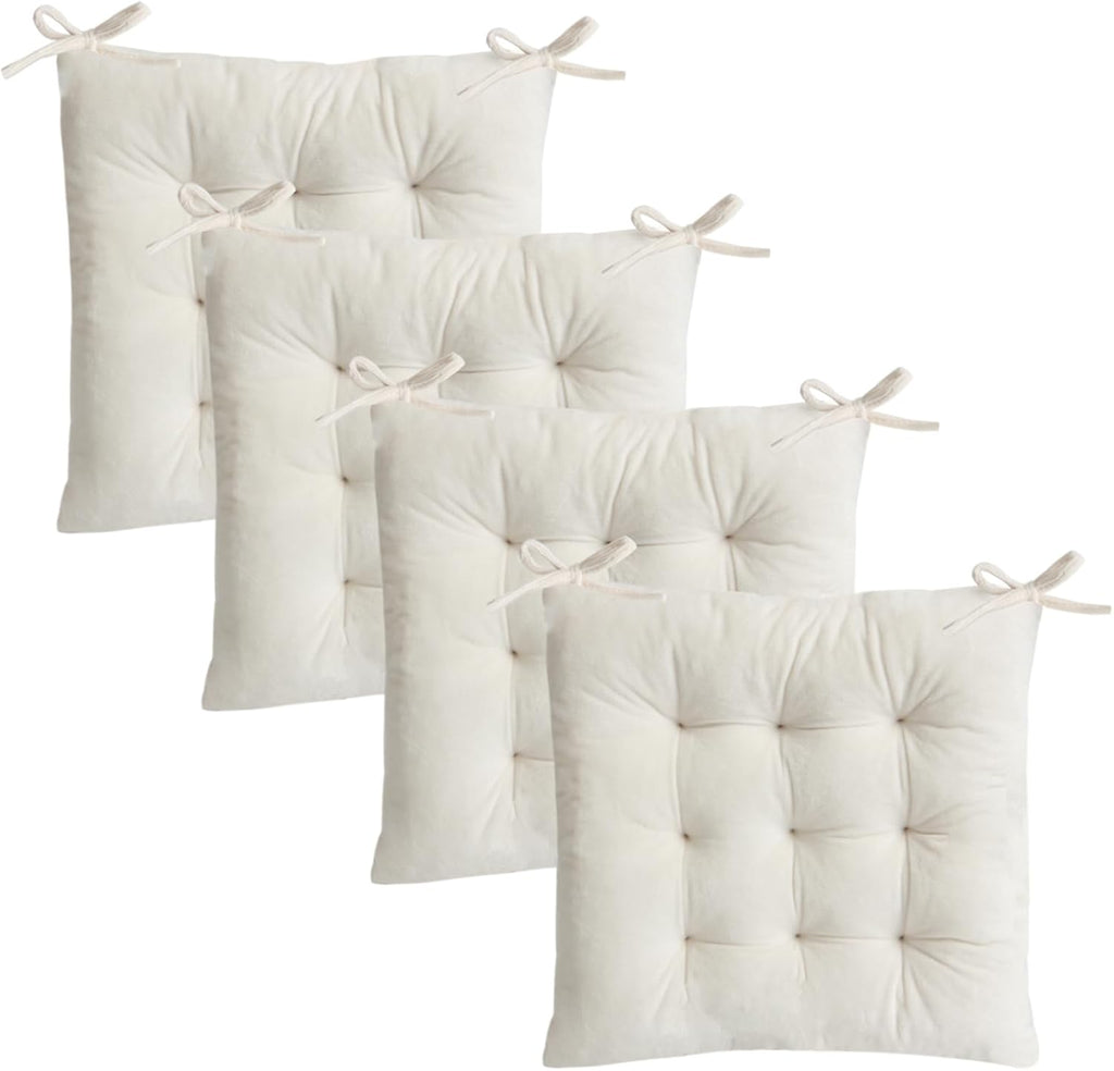 Set of 4 Chair Cushions for Dining Chairs with Ties, Indoor Non-Slip Kitchen Chair Pad and Dining Room Seat Cushion Mat for Office Living Room Outdoor 15.5" - Ivory
