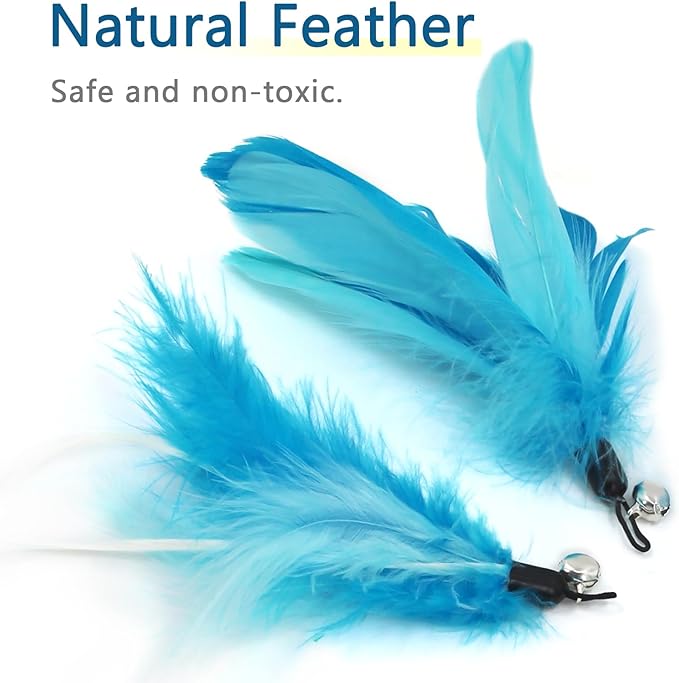 SONGWAY Cat Feather Toys Wand - 7 Pcs Interactive Cat Toys for Indoor Cat Kitten, Retractable Cat Wand Toy with 6 Feather Teaser Refills with Bell, Cat Fishing Pole Toy, Blue