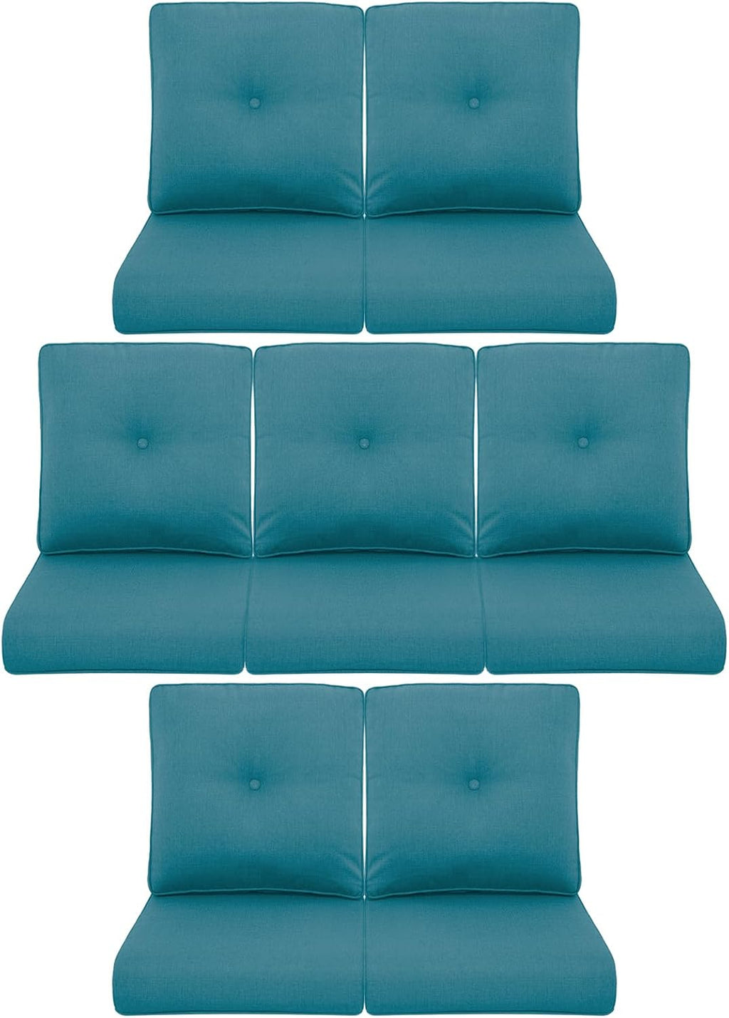 7-Piece Outdoor Patio Cushion Set - Fade & Water Resistant with Removable Olefin Cover, 22x24x4 Inch Memory Foam Cushions for Wicker Sectional Sof - Peacock Green/Buckle
