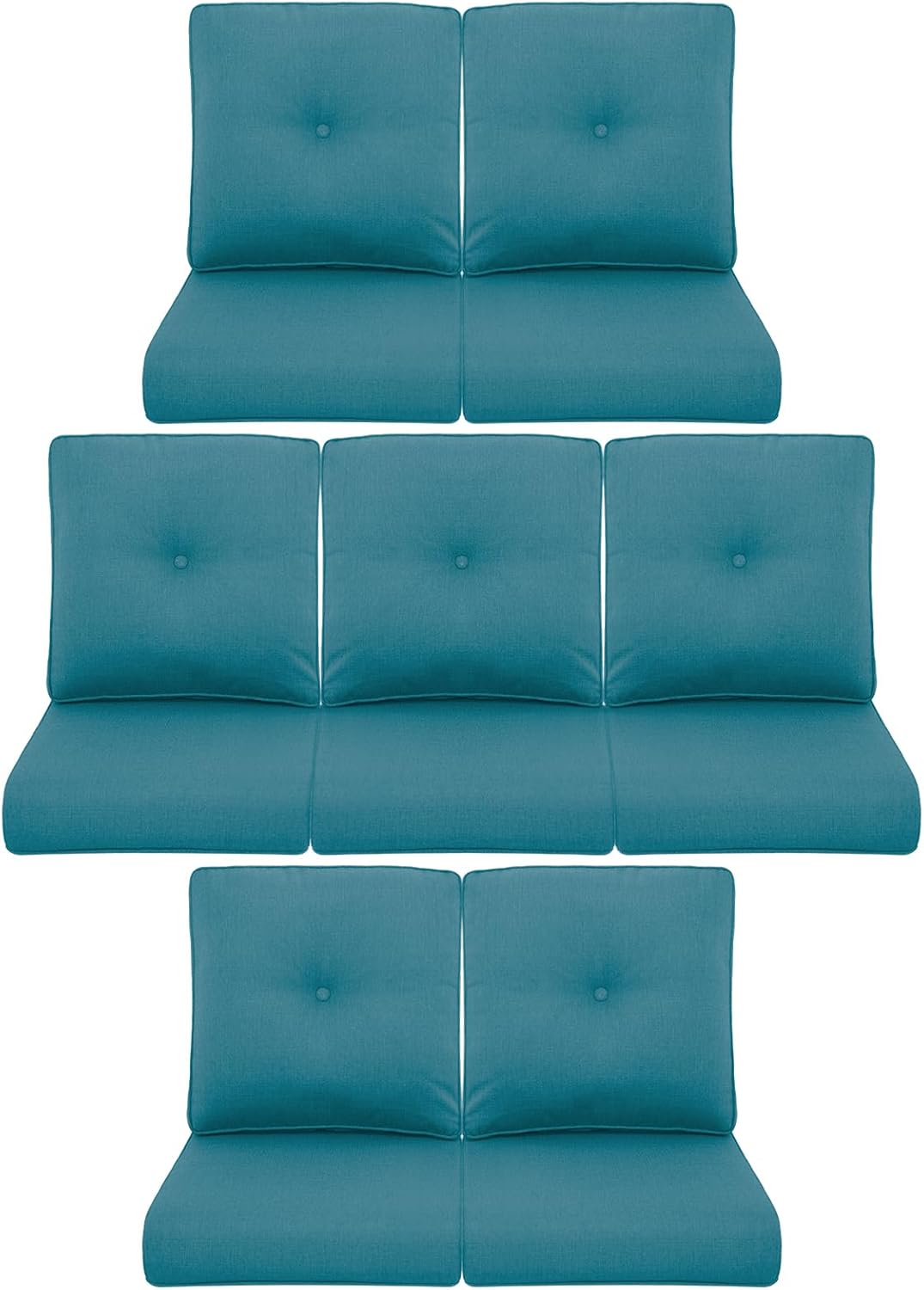 7-Piece Outdoor Patio Cushion Set - Fade & Water Resistant with Removable Olefin Cover, 22x24x4 Inch Memory Foam Cushions for Wicker Sectional Sof - Peacock Green/Buckle