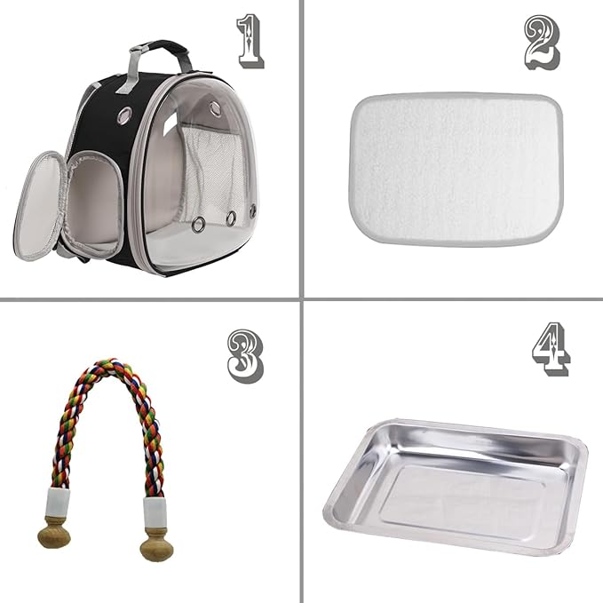 Small Bird Travel Backpack Carrier Cage, Backpack to Transport Backpack Carrier with Metal Tray Stand Perch for Parakeet Cockatiel Budgies Vet Carry Book Bag Black