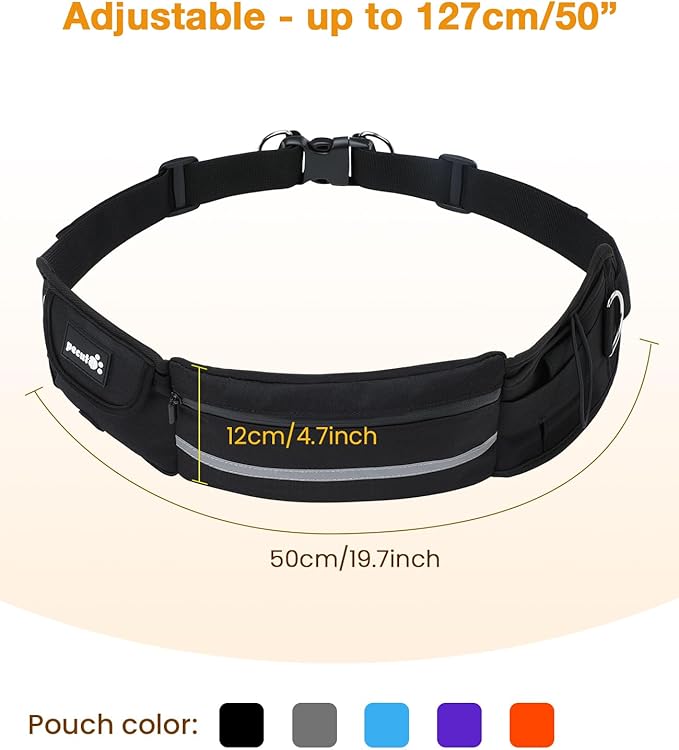 Pecute Dog Leash Hands Free with Pouch, Waist Belt Fanny Pack with Soft Pads, Dual Handles and Durable Bungee for Walking, Dog Seat Belt, Hiking, Running, Training, Black(Up to 180lbs)