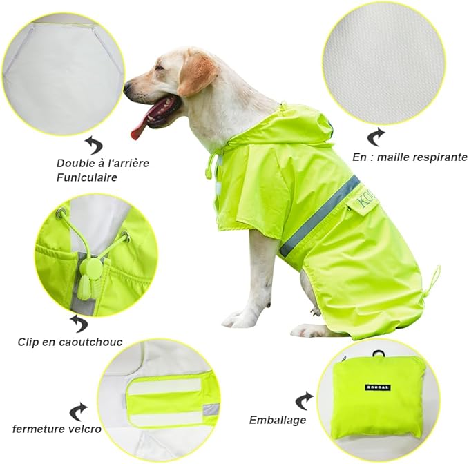 Pet Large Dog Raincoat Apparel Poncho Waterproof for Medium Large Sized for Dog Raincoat Clothes Jacket (Fluor Yellow,4XL)