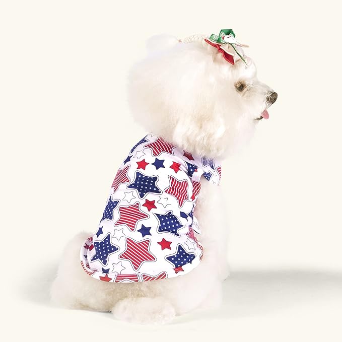 CuteBone 4th of July Dog Shirts 2-Pack Soft Pet Clothes Breathable Summer Vest for Small Puppy and Stretchy Cat Apparel 2BX13S