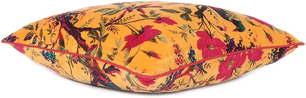 Eyes of India Boho Velvet Bird Print Throw Pillow Cover, Colorful Decorative Floral Cushion Case for Sofa Couch, Bohemian Chic Accent for Bedroom Living Room, 24x24 inch (60x60 cm), Yellow