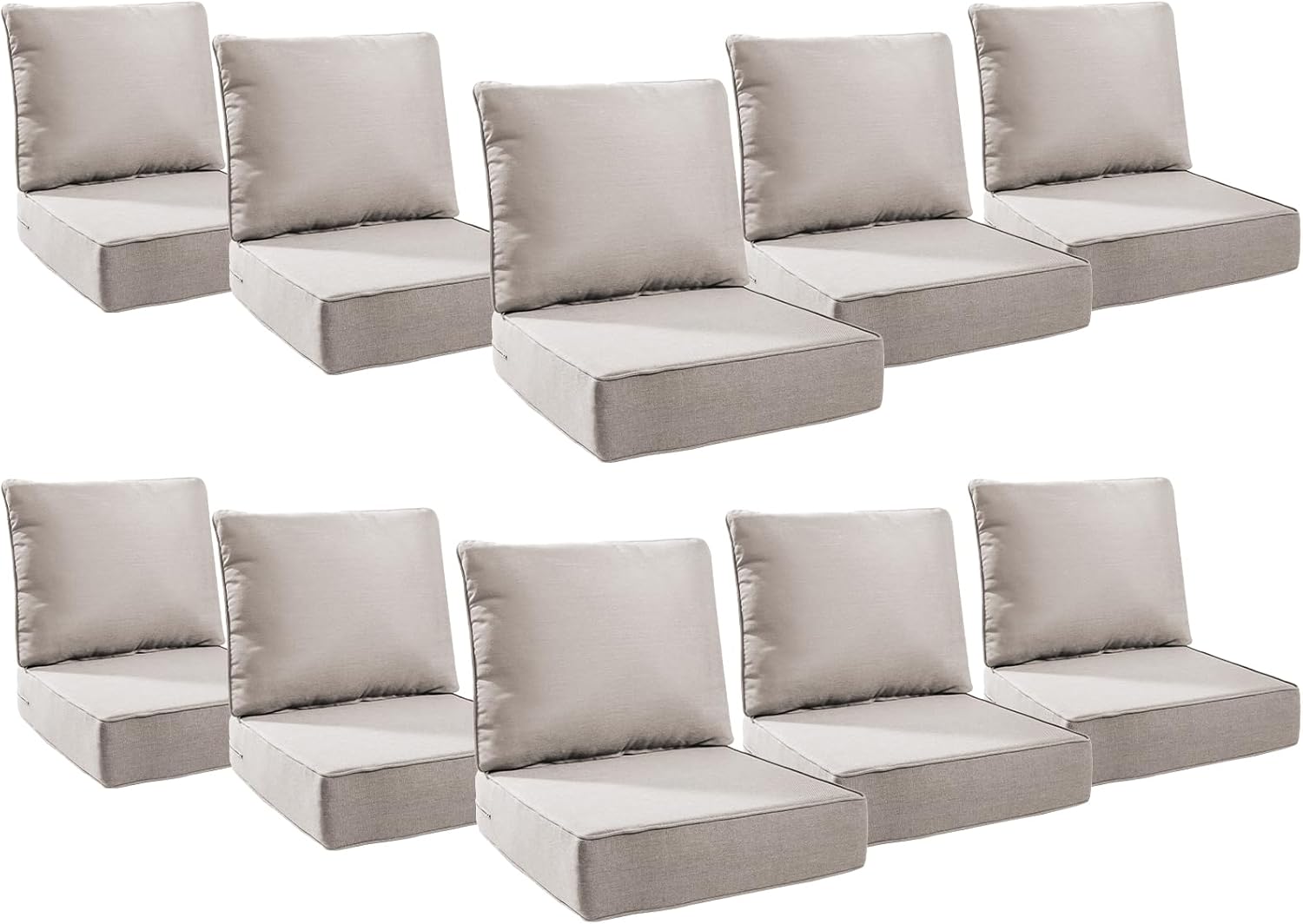 6" Thick Outdoor Cushions 24x24x6, 10-Set Deep Seat Patio Cushions with Removable Cover, Waterproof & Fade Resistant Replacement for Wicker Chair, Loveseat, Sofa - Beige