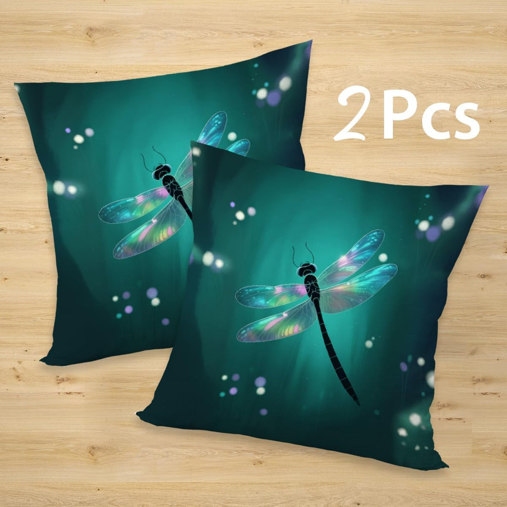 2 Pcs Modern Green Dragonfly Print Pillow Cover, Insect Themed Linen Square Cushion Covers for Couch Sofa Bed Bedroom Apartment Dorm Living Room Office Home Decor,Dragonflies Gifts for Women