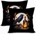 2 Pcs Black Crow Gothic Throw Pillow Cover, Vintage Raven Black Flower Cotton Decorative Cushion Cover, Gifts for Women Friend Sister Coworker Birthday Christmas Mothers Day Friendship