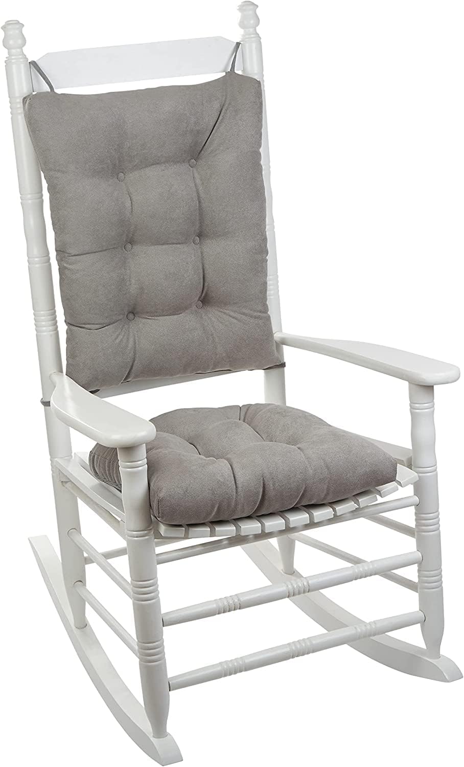 Klear Vu Omega Non-Slip Rocking Chair Cushion Set, Assembled in USA, Thick Padding & Tufted Design, Includes Seat Pad & Back Pillow with Ties, 17x17 Inches, 2-Piece Set, Twillo Gray