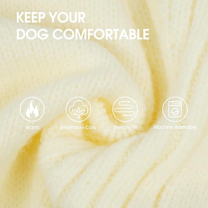 IECOii XXL Dog Sweater,Thermal Knit Big Dog Sweater with Sleeve,Pet Turtleneck Doggy Sweatshirt for Extra Large Dogs Boy Girl,Stretchy Large Dogs Cold Weather Outfit Pitbull Clothes,(White,XXL)