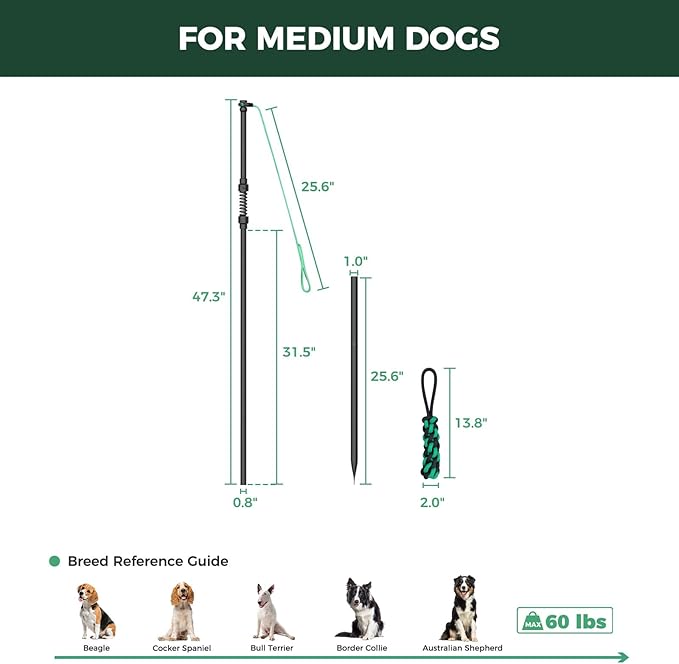 FXW TugPal Flex Outdoor Tug of War Toy for Dog,Interactive Exercise Game with Spring-Top Rod for Yard,47 inch for Medium Dogs up to 60 lbs| Safe Design & Rustproof Base,│Patent Pending