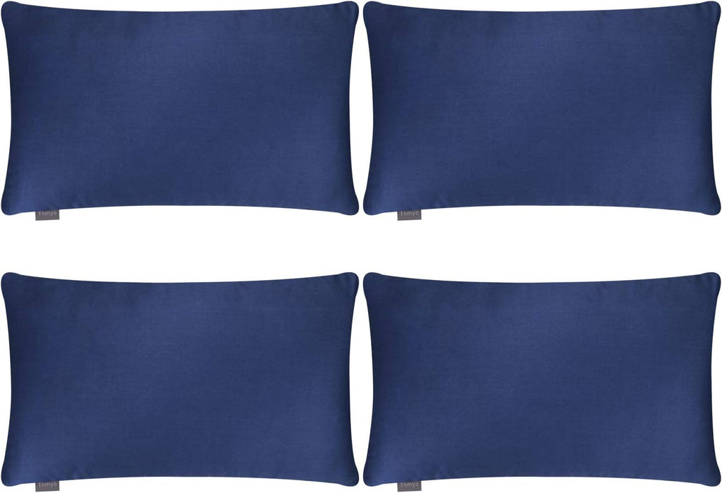 Thmyo 4-Pack 100% Cotton Lumbar Comfortable Solid Decorative Throw Pillow Case Rectangle Cushion Cover Sublimation Blank Pillow Covers Christmas DIY Throw Pillowcase(12x20inch/30x50cm,Midnight Blue)