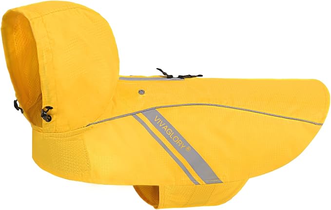VIVAGLORY Wetoff Dog Raincoat, Rain Coat for Dog All Seasons Adventure, Rain Jacket with Harness Hole & Hood, Reflective Lightweight Waterproof for Doggy & Puppy, XL, Yellow