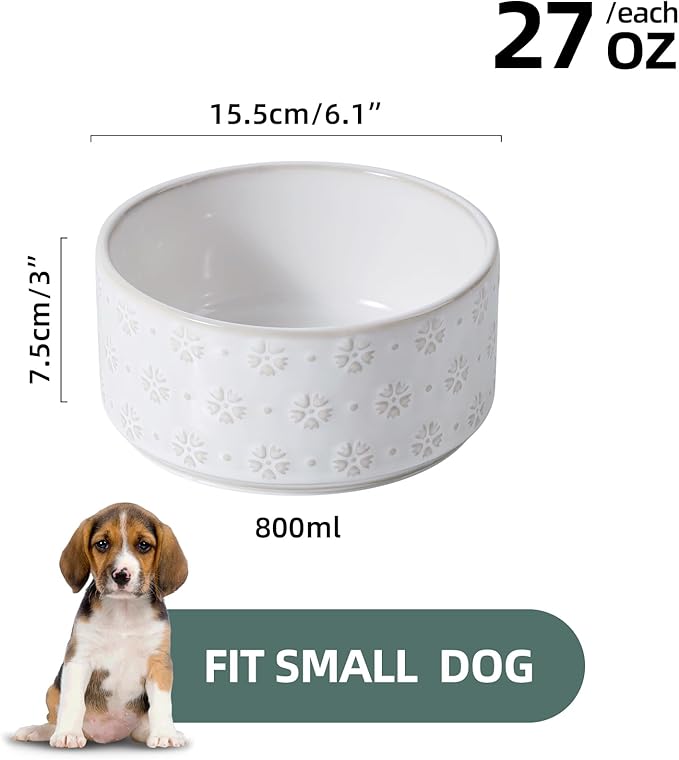 6.1inch Ceramic Dog Bowls, Food and Water Bowl for Small Breed Dogs, Weighted Dog Dishes(Single Bowl, Arctic White)