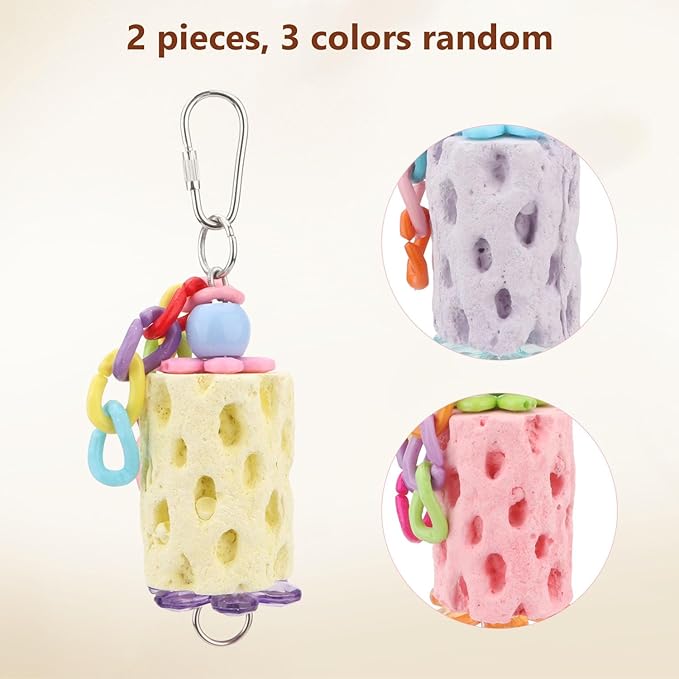 Wontee Bird Chewing Toys Bird Beak Grinding Stone Calcium Parakeet Treats for Budgies Cockatiels Conures Quaker Senegal Parrot (Random Color)