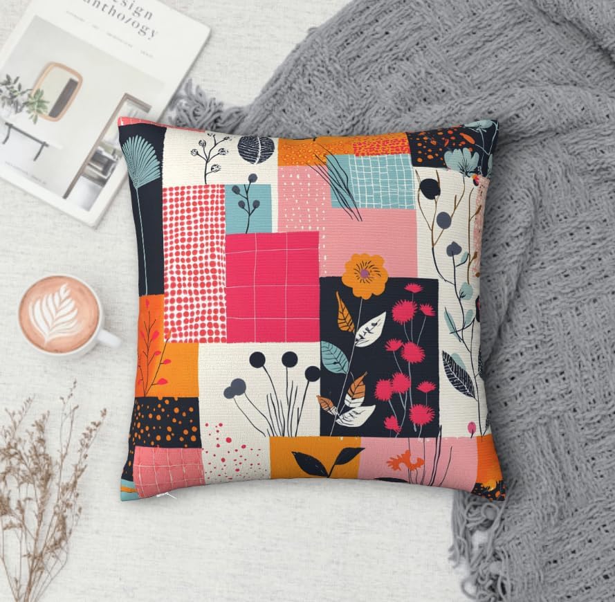 Throw Pillow Covers 18x18 Set of 2, Modern Flowers Cushion Covers, Decorative Square Pillowcases for Couch, Bedroom, Living Room