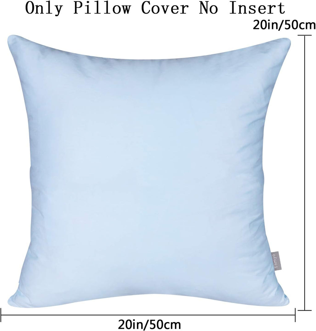 Thmyo 4-Pack 100% Cotton Comfortable Solid Decorative Throw Pillow Case, Square Cushion Cover Pillowcase Sublimation Blank Pillow Covers DIY Throw Pillowcase for Sofa(20x20 inch/ 50x50cm,Light Blue)