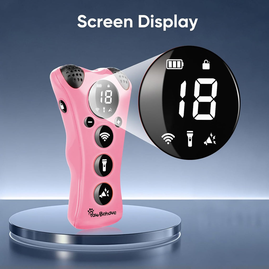 Adjustable Ultrasonic Dog Trainer – World's First Variable Frequency Pet Behavior Corrector with 10 Level Ultra Sound, 18 Dog Whistles, Anti-Bark Strobe Light, Humane Dog Deterrent (Pink)