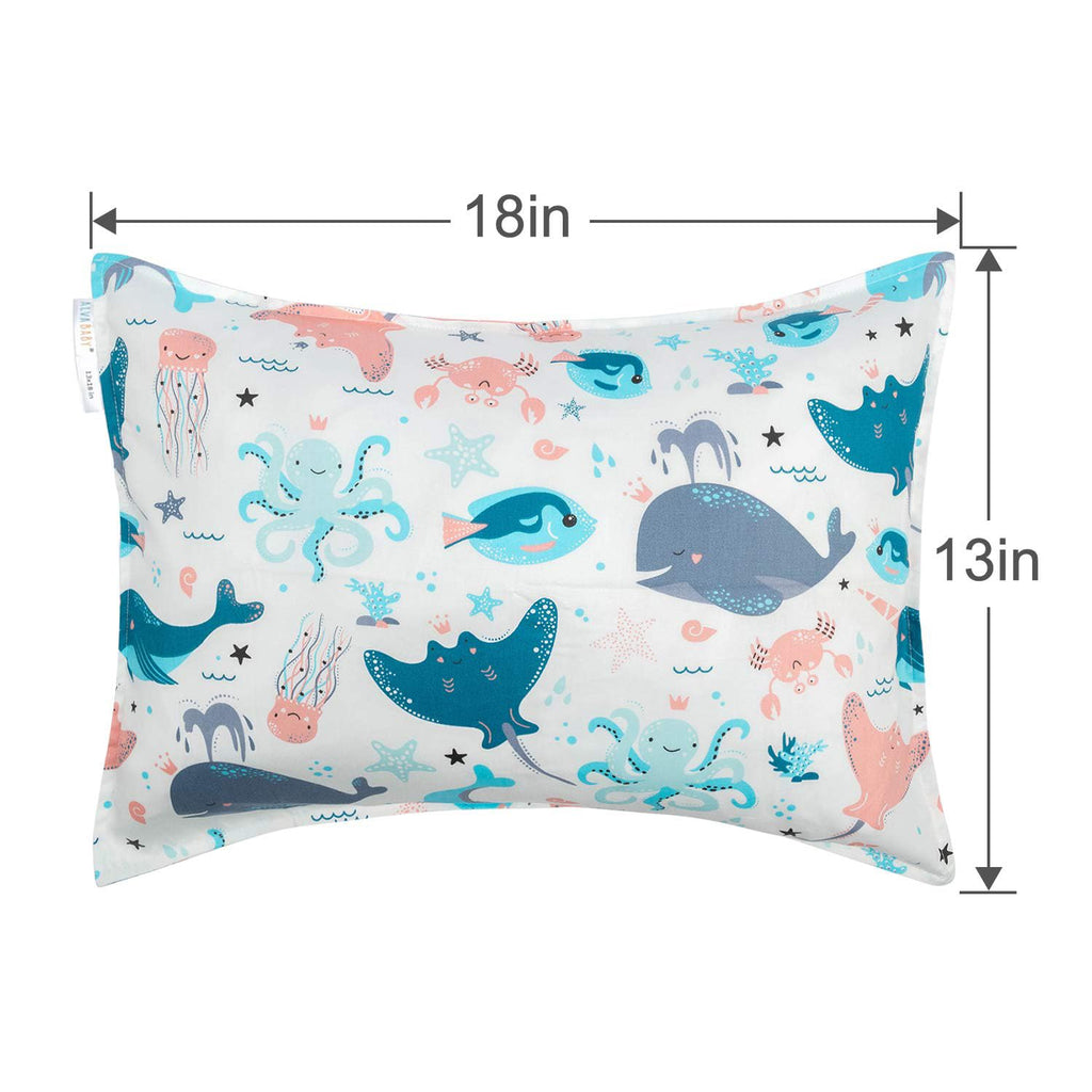 ALVABABY Toddler Pillowcases Fits 13 x 18,12x 16 Kids Cotton Baby 2 Packs Envelope Kids Pillowcases for Boy Girl Sleeping Travel 2TPW28
