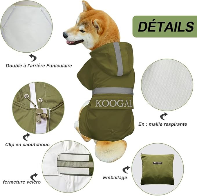 Hooded Dog Raincoat Apparel Poncho Waterproof Dog Clothes Pet Jacket,Dog Raincoats Winter Jacket for Small to Medium Dogs(Green,3XL)