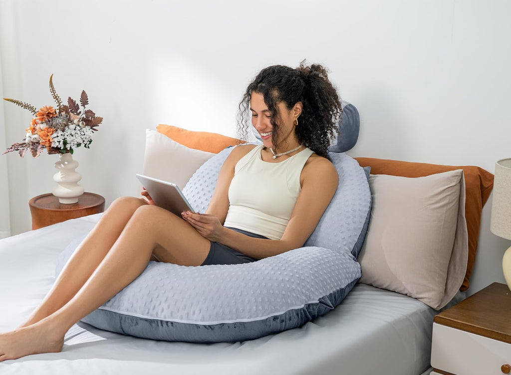 INSEN Reading Pillow, Back Pillow for Sitting in Bed and Couch, Gaming Pillow for Adults, Sit Up Support for Bed (Upgrade-Dot Velvet-Grey, Upgraded)