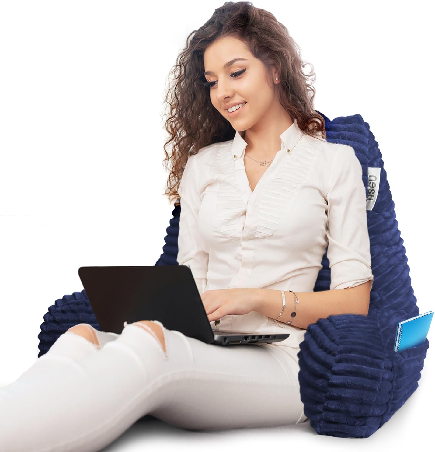 Hearth & Harbor Reading Pillow for Bed Adult – Back Pillow for Sitting in Bed, Standard Bed Pillows for Sitting Up in Bed, Foam Bed Chair Pillow, Navy Bed Rest Pillow