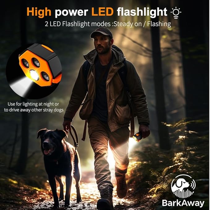 2025 Ultrasonic Dog Bark Deterrent for Safe Anti-Bark Training Stop Neighbor's Dog Device with 4 Working Modes, LED Flashlight – 2 in 1 Pet Training Device with Long Range Humane Technology