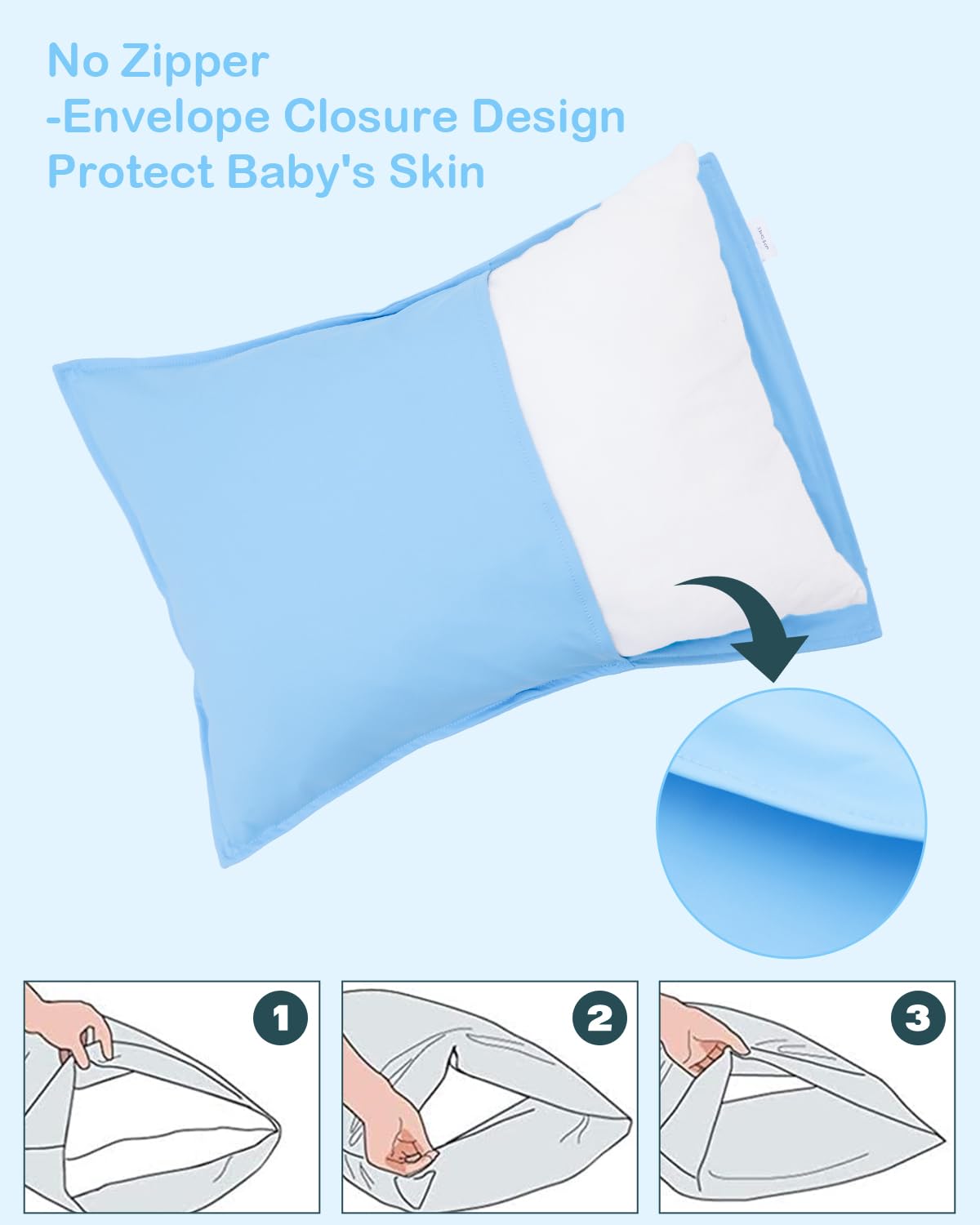 ALVABABY Toddler Pillowcases Stretchy Nylon&Spandex Soft Kids Pillow Cover 2 Pack Fit 13"x 18" or 12"x16" Envelope for Girl Boy Sleepy Travel Blue 2TPN02A
