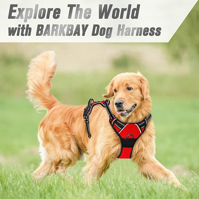 BARKBAY No Pull Dog Harness Front Clip Heavy Duty Reflective Easy Control Handle for Large Dog Walking(Red,L)