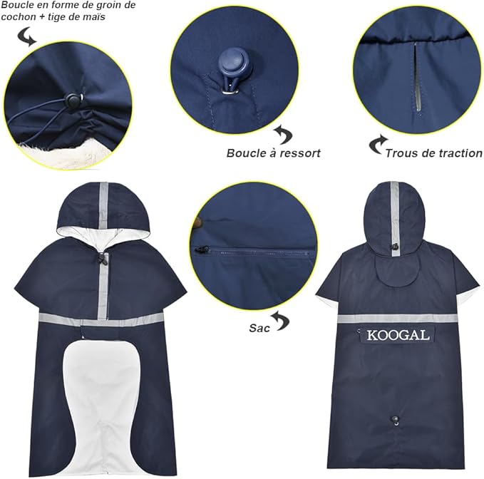 Pet Large Dog Raincoat Apparel Poncho Waterproof for Medium Large Sized for Dog Rain Coat Clothes (Navy Blue, 5XL)