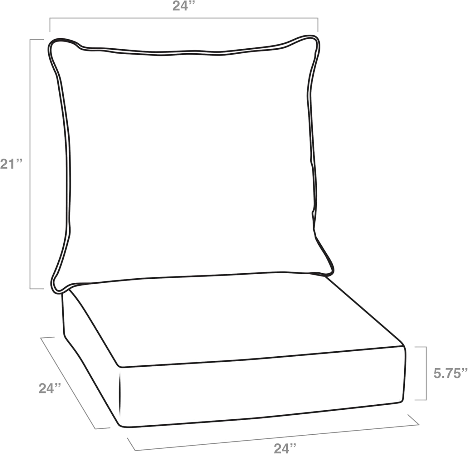 Arden Outdoor Deep Seat Cushion Set, 24 in x 24 in, Weather-Proof, Rain-Proof, Fade Resistant Patio Cushion for Chair, Sofa, and Couch Stone Grey Leala