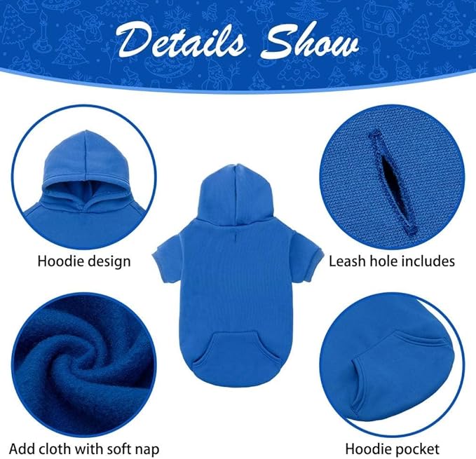 KOOLTAIL Basic Dog Hoodie - Soft and Warm Dog Hoodie Sweater with Leash Hole and Pocket, Dog Winter Coat, Cold Weather Clothes Sweatshirt for Small Medium Large Dogs Puppy Cat Boys Girls Blue XL