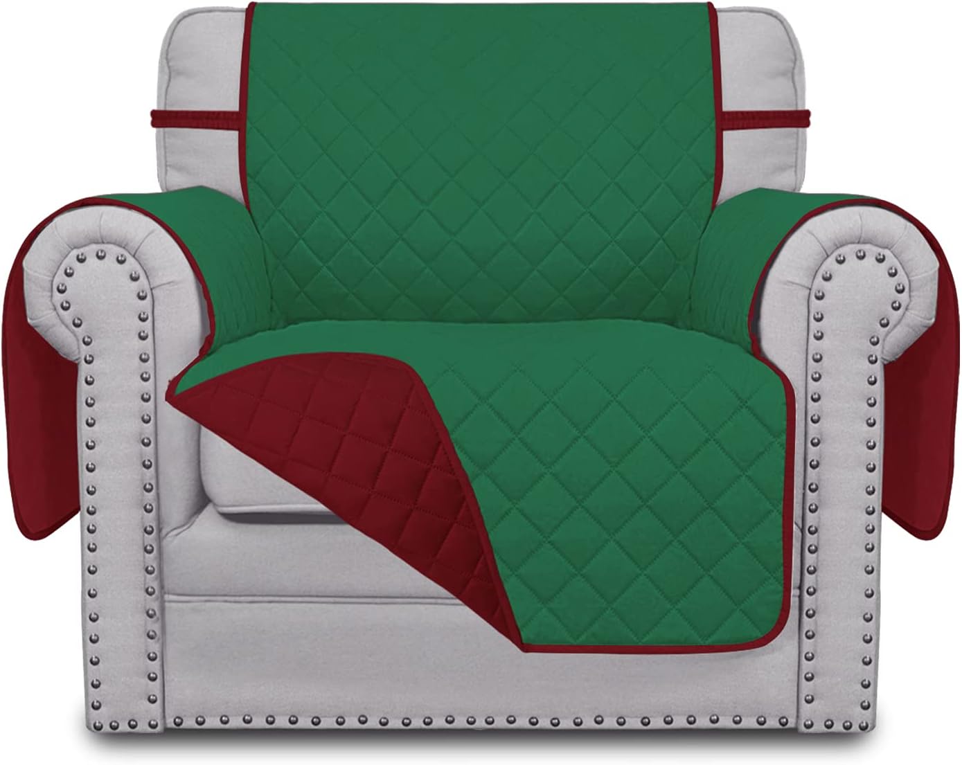 Easy-Going Chair Sofa Slipcover Reversible Sofa Cover Water Resistant Couch Cover Furniture Protector Cover with Elastic Straps for Pets Kids Children Dog Cat (Chair, Green/Christmas Red)