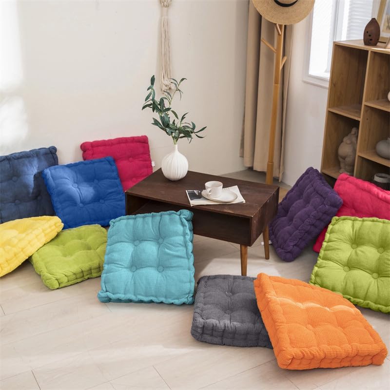 Meditation Floor Pillow Set of 2 Large Square and Round Floor Cushions for Adults White Corduroy Floor Seat Pillows Cushion for Living Room Balcony Tatami Yoga,18x18 Inch