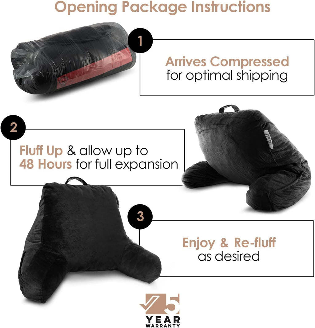 Nestl Reading Pillow for Kids & Teens with Shredded Memory Foam, Backrest Pillows for Reading, Watching, and Gaming, Use on The Couch, Bed, or Floor, Adjustable Support with Washable Cover Black