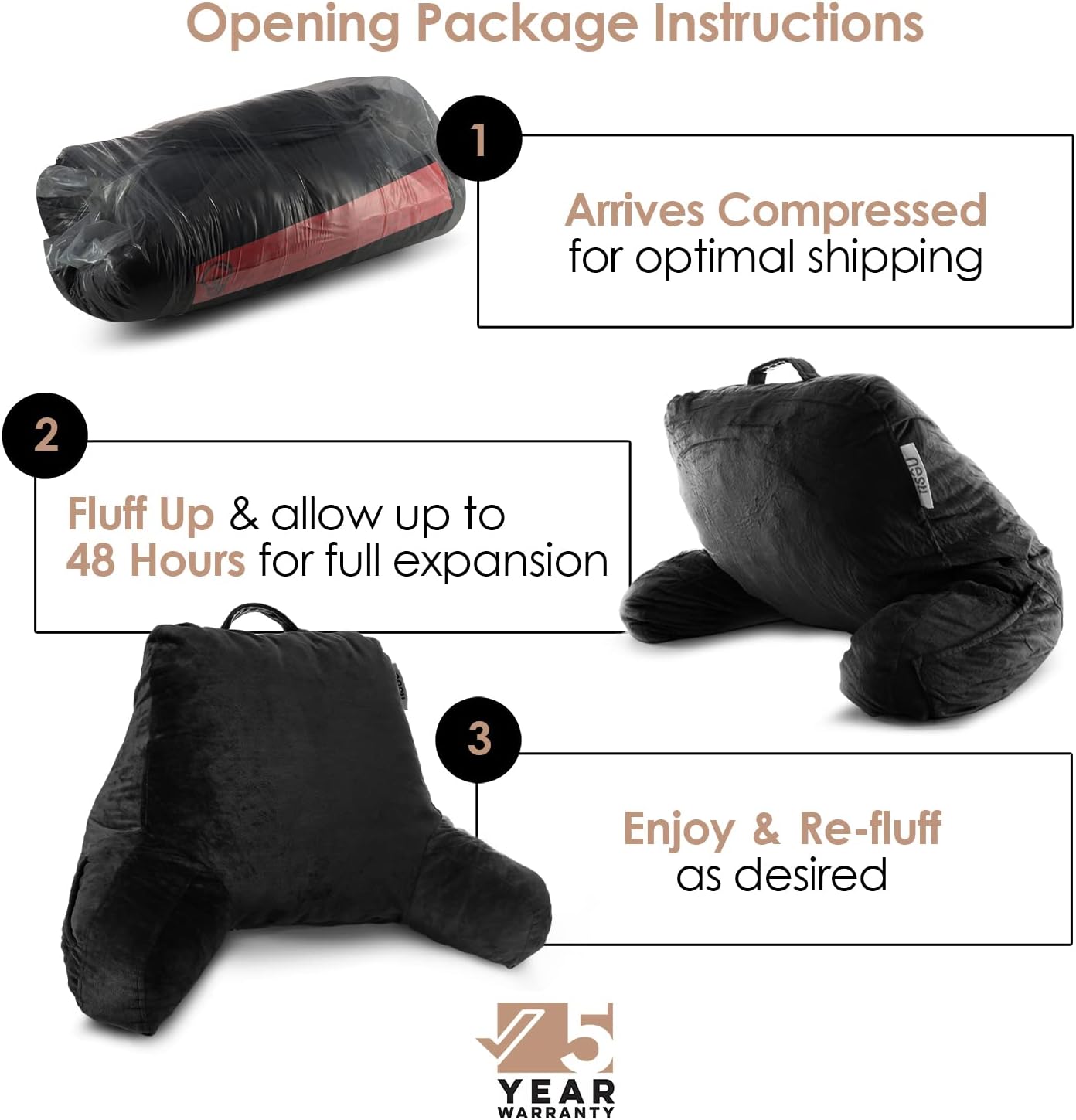 Nestl Reading Pillow for Kids & Teens with Shredded Memory Foam, Backrest Pillows for Reading, Watching, and Gaming, Use on The Couch, Bed, or Floor, Adjustable Support with Washable Cover Black