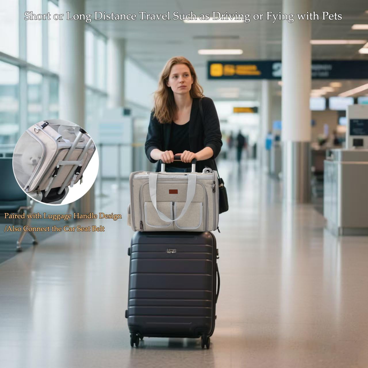 Khaki Dog Carrier Airline Approved,Small Puppy Bag Cats Carriers Soft,Softsides Expandable,Rabbit Bunny Pets Travel Carriers Small Animals Outdoor Carry Kennel