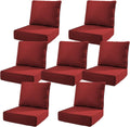 6" Thick Outdoor Cushions 22x24x6, 7-Set Deep Seat Patio Cushions with Removable Cover, Waterproof & Fade Resistant Replacement for Wicker Chair, Loveseat, Sofa - Red