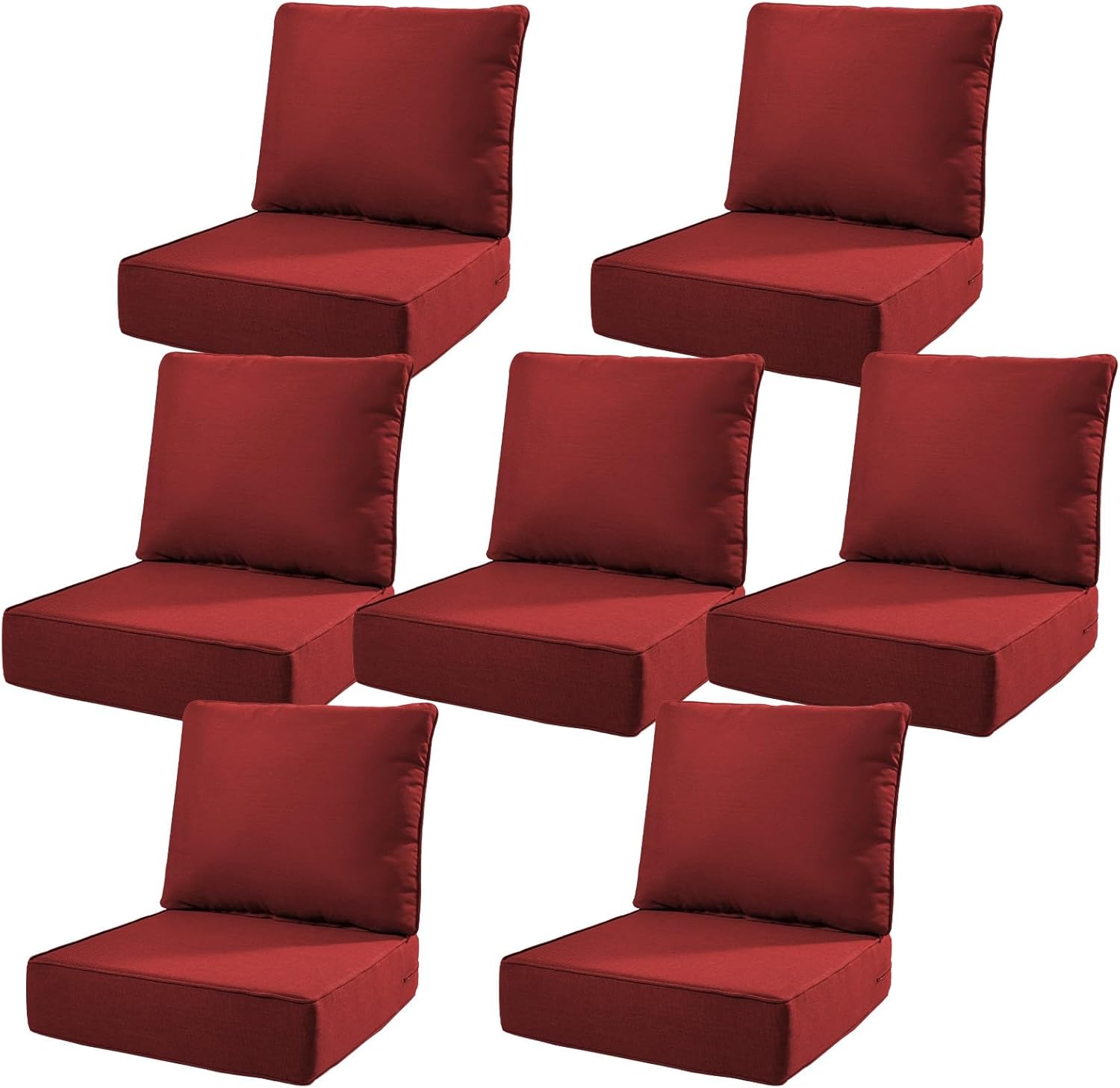 6" Thick Outdoor Cushions 22x24x6, 7-Set Deep Seat Patio Cushions with Removable Cover, Waterproof & Fade Resistant Replacement for Wicker Chair, Loveseat, Sofa - Red