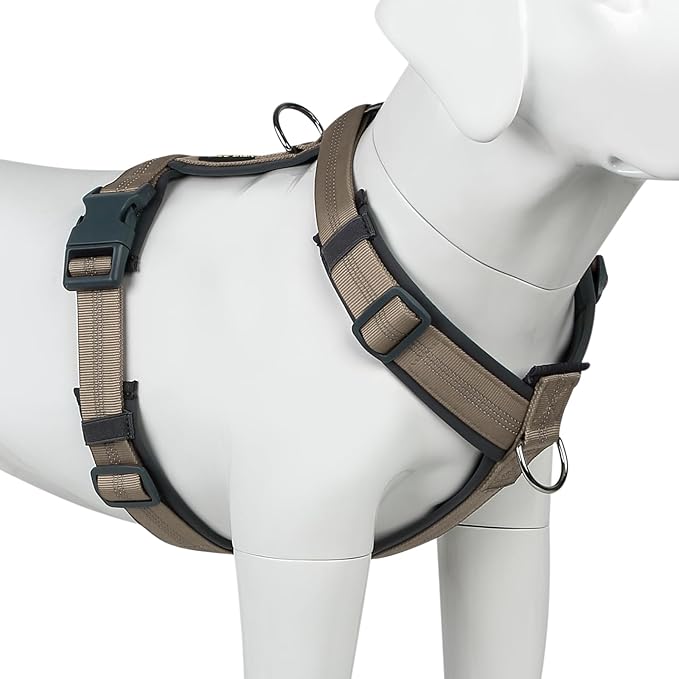 Plutus Pet No Pull Dog Harness, Adjustable Nylon Harness with Soft Padding, Reflective and Heavy Duty Dog Harness for Small, Medium, Large Dogs(Beige, M)