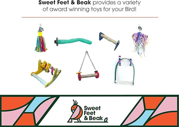 Sweet Feet and Beak Comfort Grip Safety Perch for Bird Cages - Pedicure Perch for Birds to Keep Nails and Beaks in Top Condition - Safe Easy to Install Bird Cage Accessories - XL 13.5"