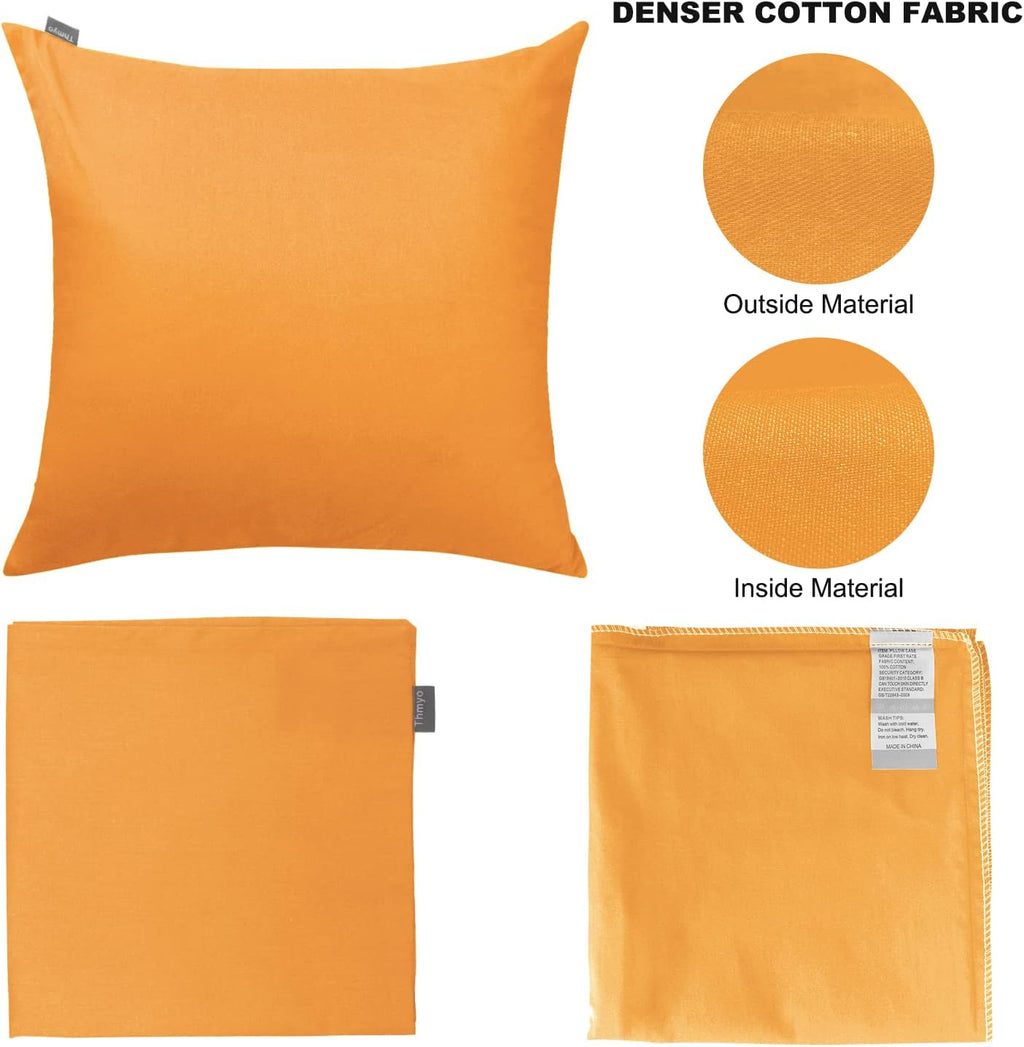 Thmyo 4-Pack 100% Cotton Comfortable Solid Decorative Throw Pillow Cases Square Cushion Cover Pillowcases Thanksgiving DIY Fall Pumpkin Orange Pillow Covers(18x18 inch/45x45cm)