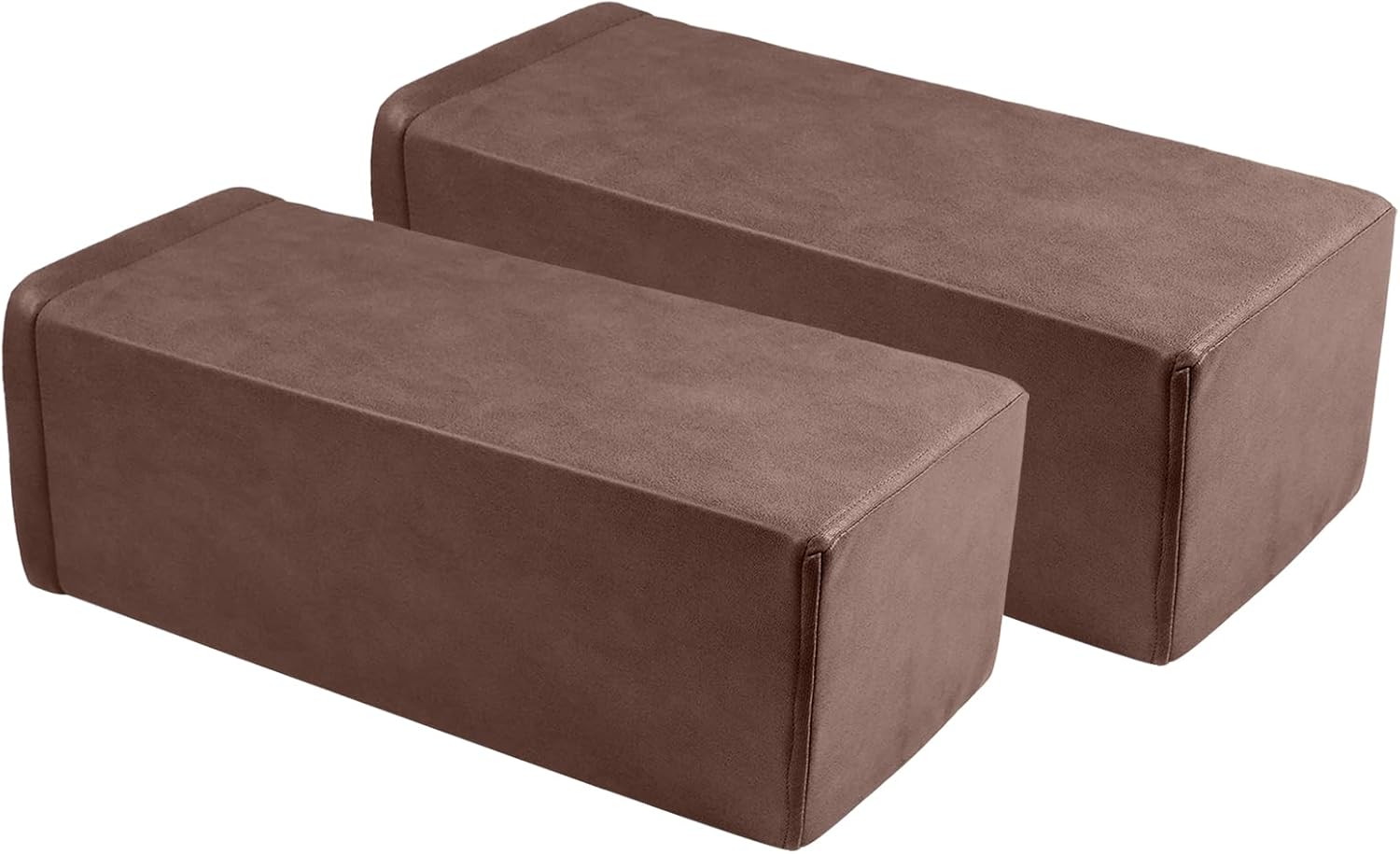 2 Pack Couch Arm Rest Pillow, 8''x8''x20'' Faux Leather Waterproof Cover, High Density Foam Armrest Cushion, Removable & Washable Elbow Support for Sofa, Bed, and Armchair (Dark Brown)