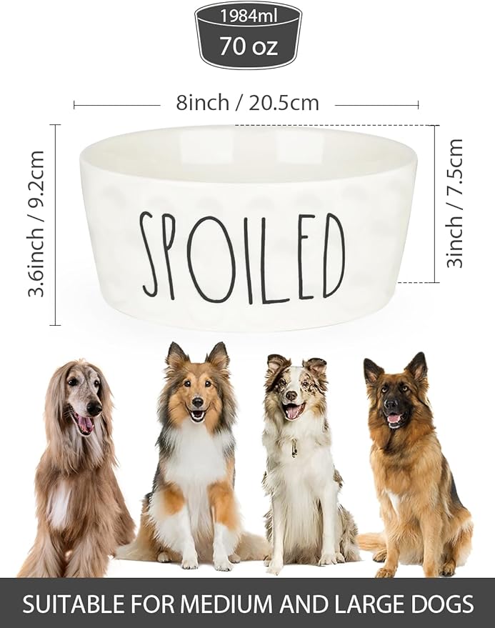 70OZ Ceramic Dog Bowl - 8'' Non-Slip Feeder for Medium & Large Dogs, Suitable for Dry & Wet Food, White, Microwave & Dishwasher Safe