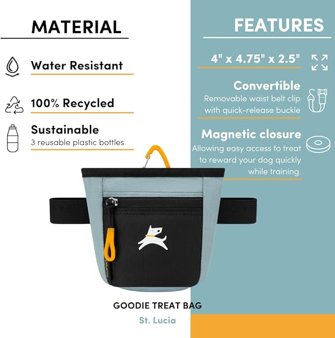 OllyDog Goodie Treat Bag, Dog Treat Pouch, Waist Belt Clip for Hands-Free Training, Magnetic Closure, Dog Training and Behavior Aids, Three Ways to Wear (St. Lucia)